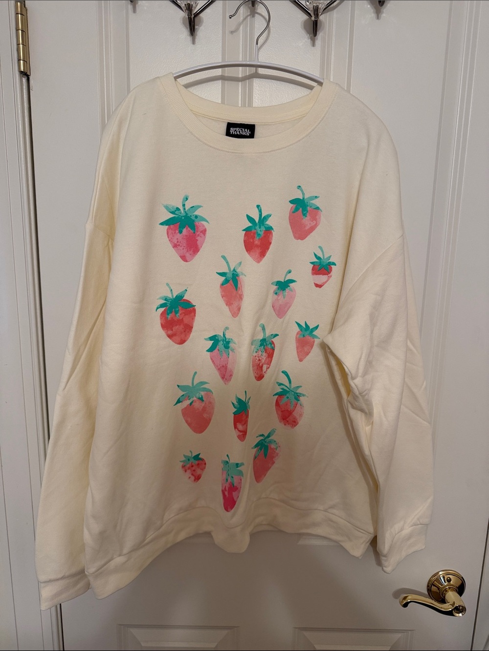 Cream Sweatshirt with Pink & Teal Strawberry Print